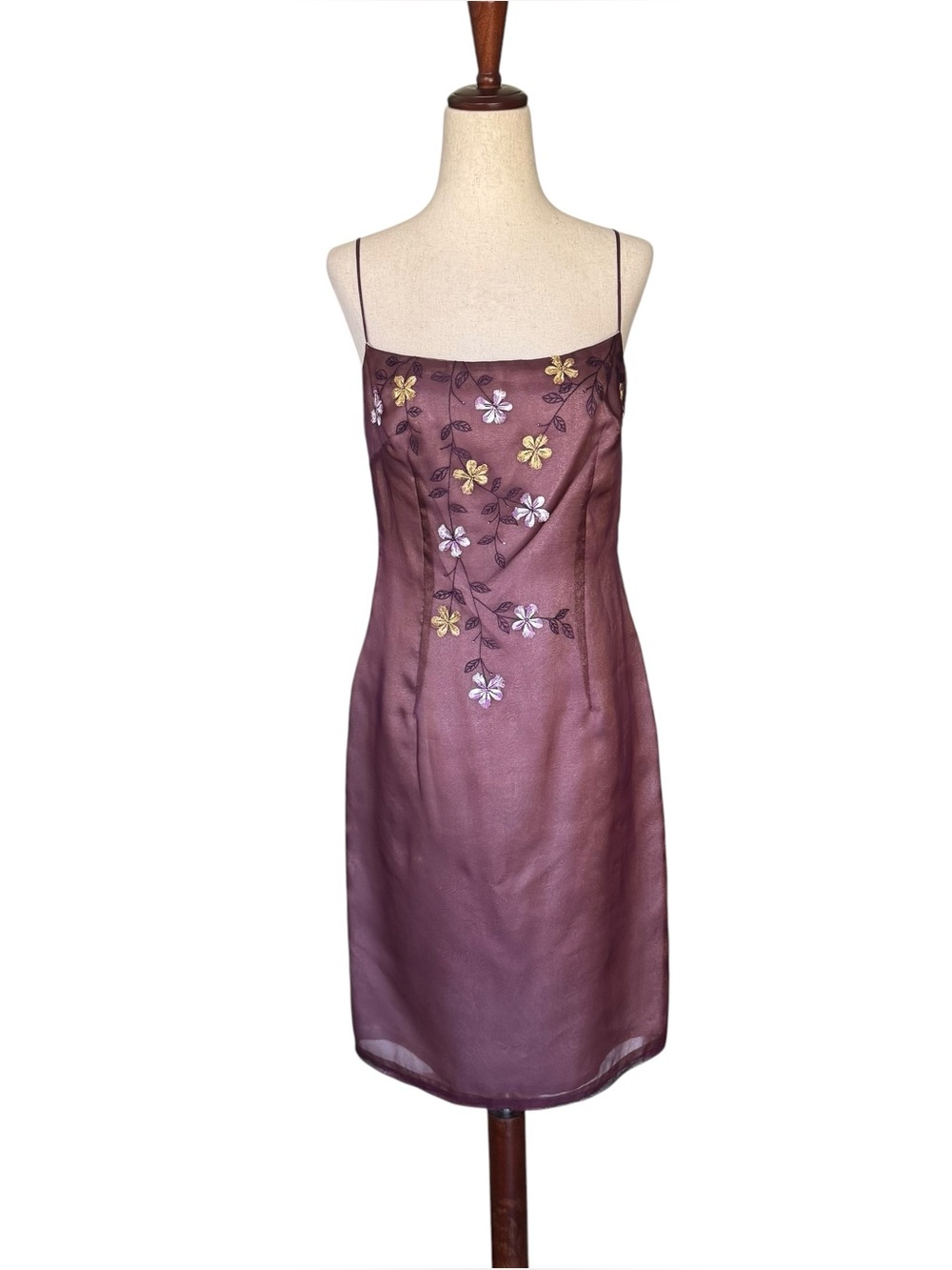 Vintage 90s Laundry Silk Organza Embroidered Floral Slip Dress sz 4 6 NWT